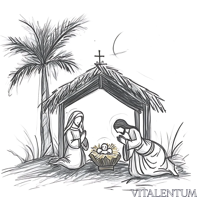 Christmas Nativity Scene Illustration AI Image