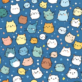 Playful Cat Faces Pattern in Cartoon Style