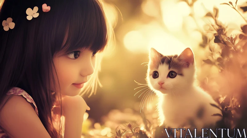 AI ART Heartfelt Interaction Between Child and Kitten