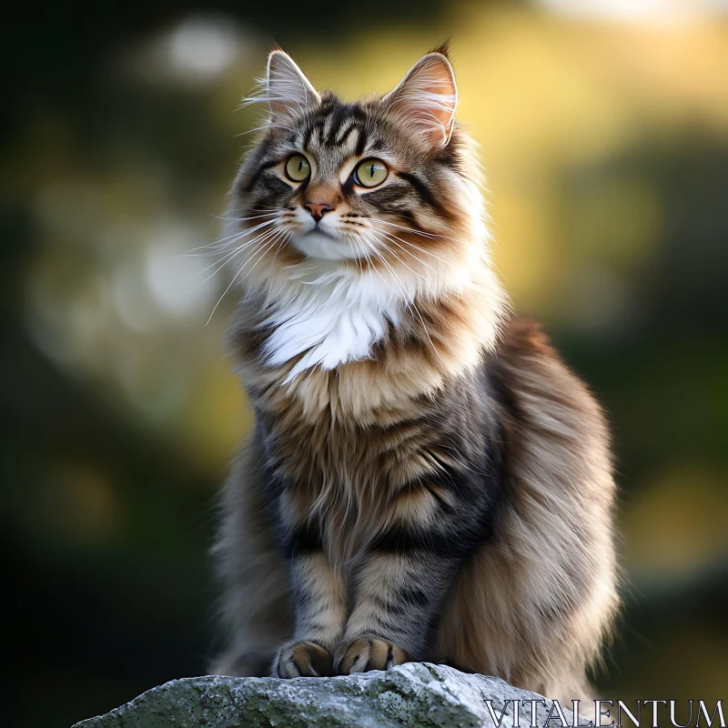 Elegant Cat With Lush Fur in Outdoor Environment AI Image