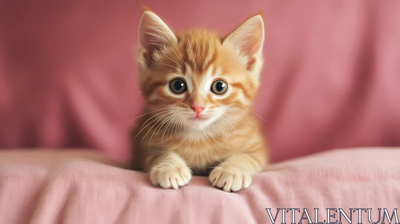 Cute Orange Kitten on Pink Background AI Image