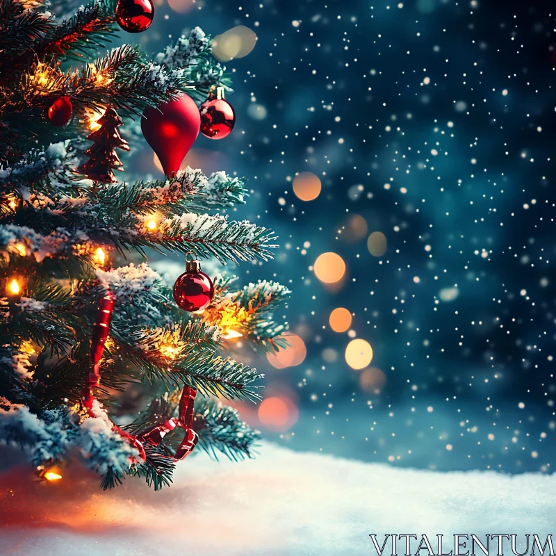 Festive Christmas Tree with Lights and Ornaments AI Image