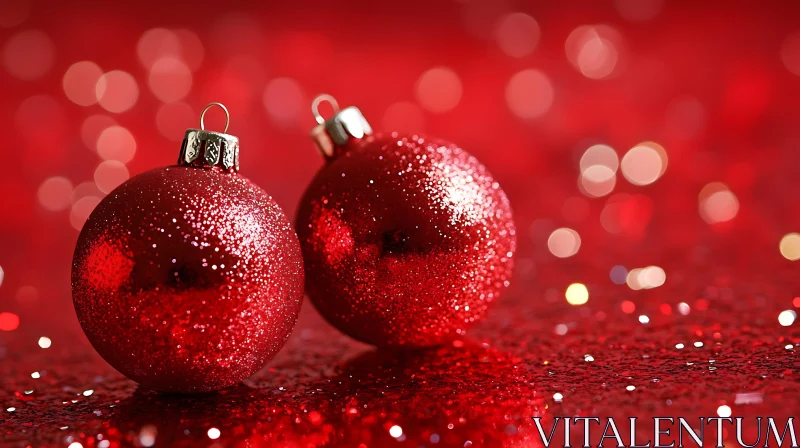 Festive Red Christmas Baubles with Glitter AI Image