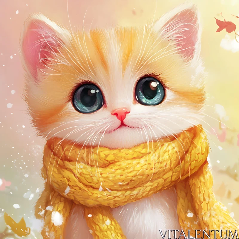 Cute Orange and White Kitten in Yellow Scarf AI Image