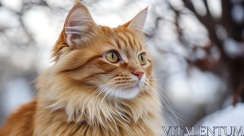 Fluffy Ginger Cat in Winter AI Image