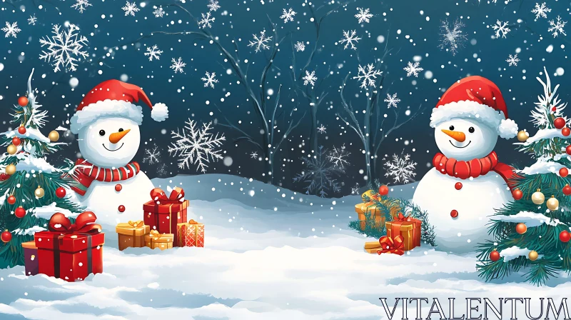 AI ART Cheerful Snowmen Winter Wonderland