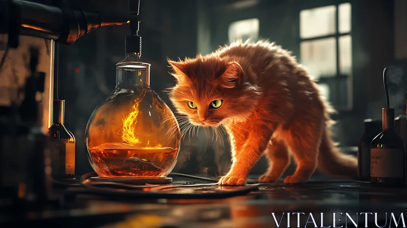 Laboratory Cat with Experimental Flame AI Image