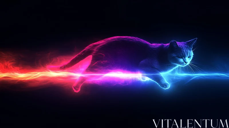 Glowing Cat in Neon Lights AI Image