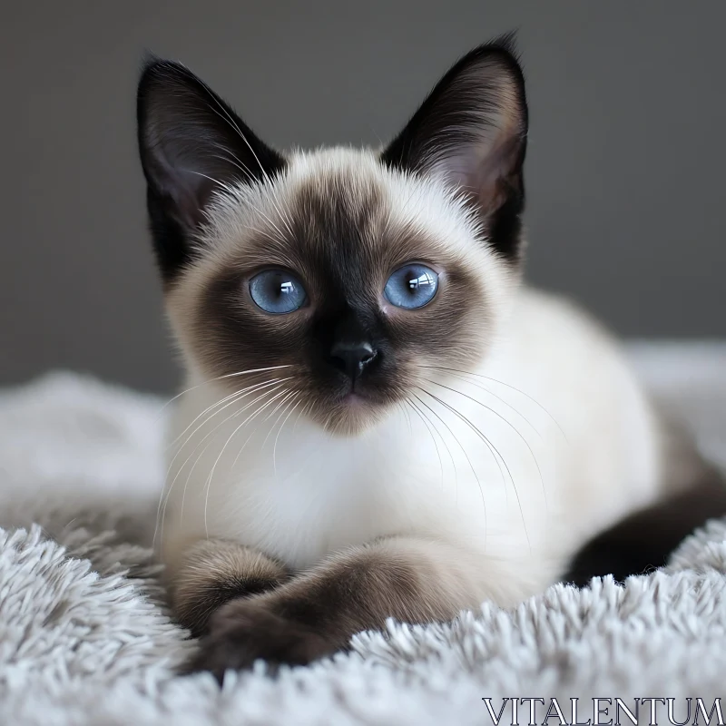 Cute Blue-Eyed Kitten on Soft Blanket AI Image