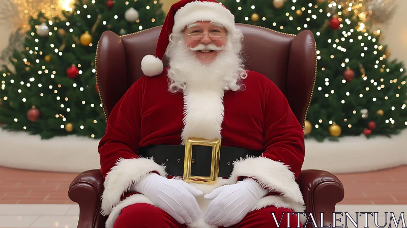 Joyful Santa Claus Seated Near Christmas Decorations AI Image