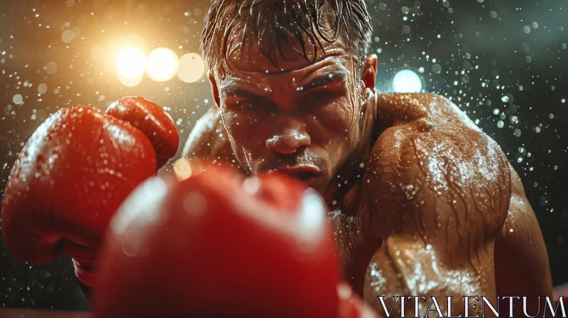 Intense Boxing Match in the Rain | Close-up Image AI Image