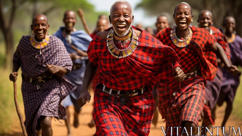AI ART Traditional Men Running | Joyful African Influence | Light Crimson and Brown