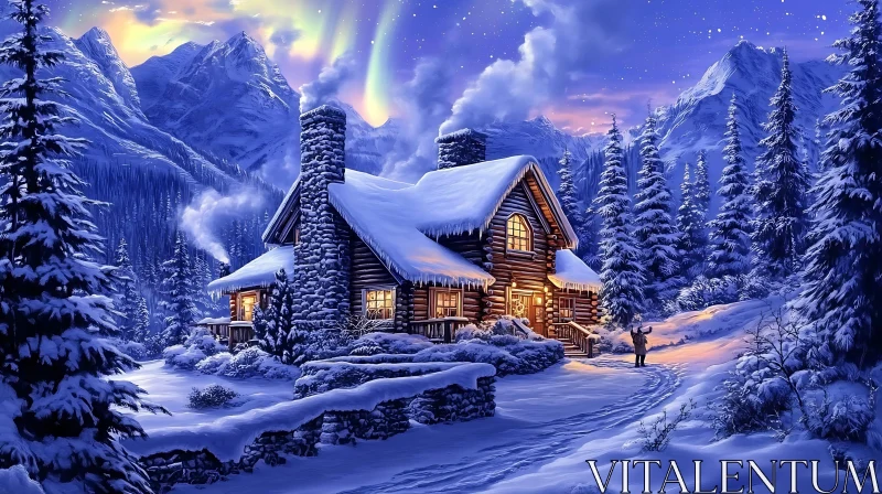 Winter Wonderland Cabin Scene AI Image