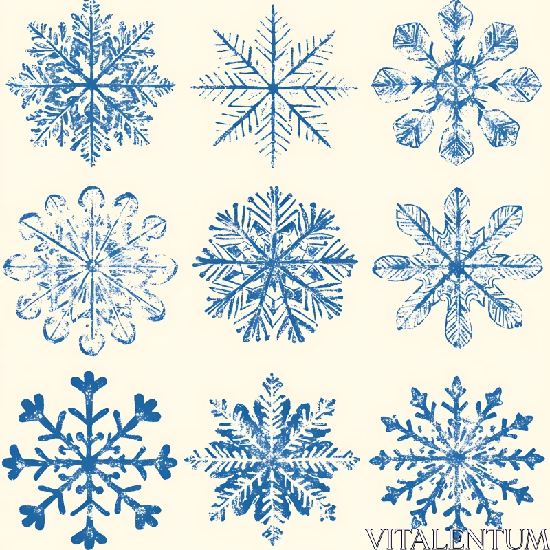 Intricate Blue Snowflake Designs AI Image