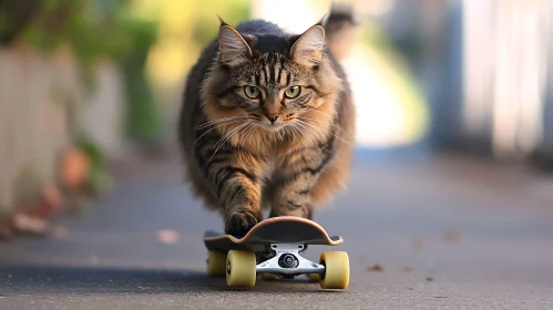 Tabby Cat on Skateboard