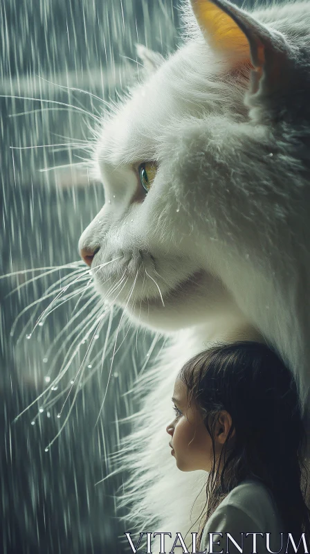 Serene Companionship Between Child and Giant Cat AI Image