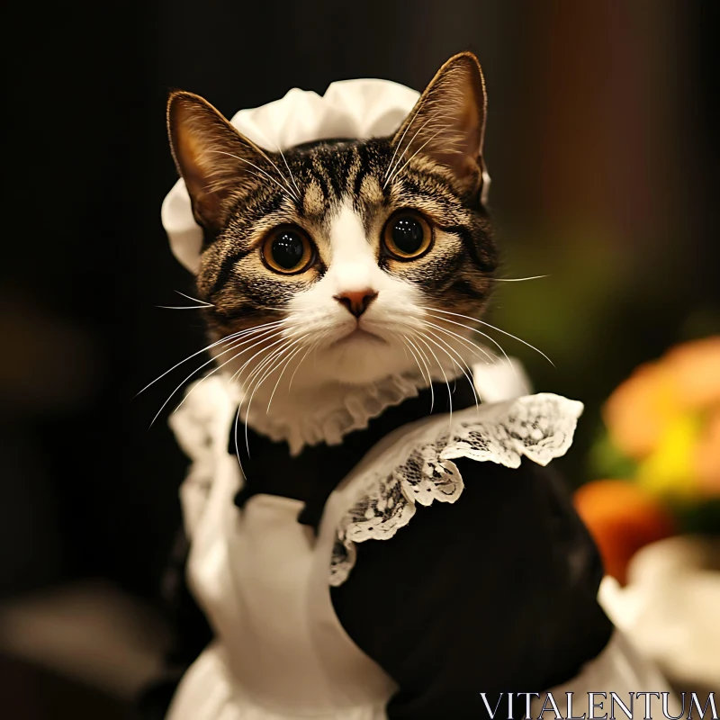 Feline Adorned in Maid Attire AI Image