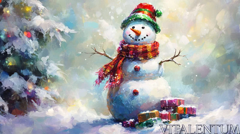 Holiday Snowman with Gifts AI Image