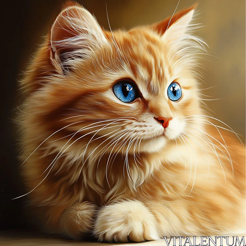 Adorable Feline with Golden Fur and Expressive Blue Eyes AI Image