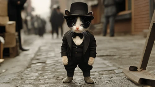 Charming Cat Dressed in Vintage Attire