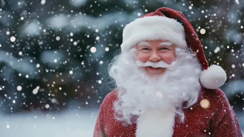 Santa Claus Amidst Falling Snowflakes