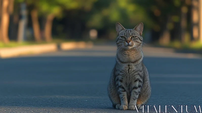 Grey Tabby Cat on Urban Street AI Image