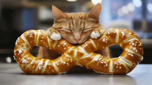 Sleeping Cat on Pretzel - Cute and Cozy