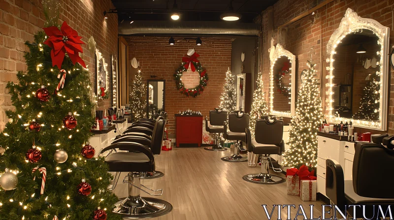 Holiday-Themed Hair Salon Interior AI Image