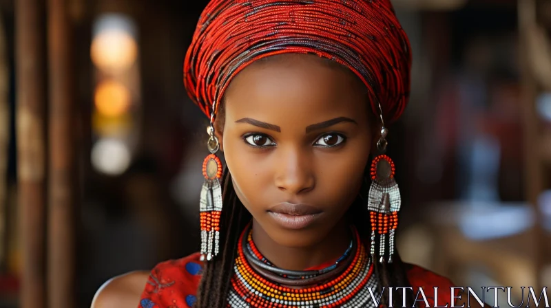 African Woman in Traditional Attire Posing for Picture AI Image