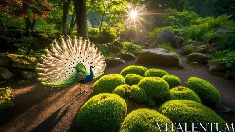 Captivating Peacock in a Lush Garden | Serene Nature Photography AI Image