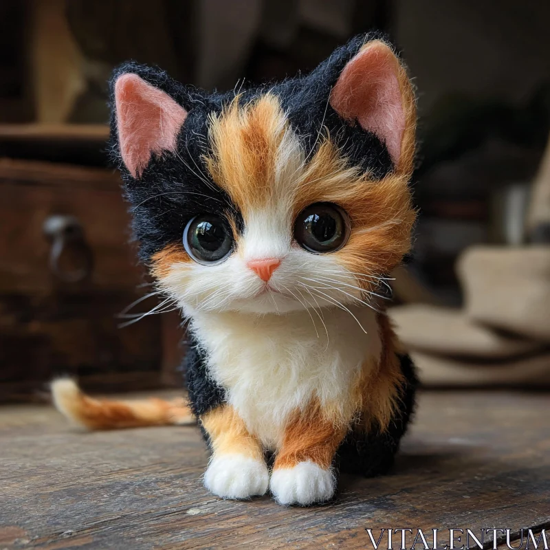 Cute Calico Toy Kitten Close-up AI Image