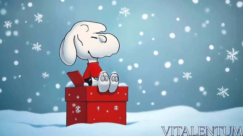 AI ART Adorable Dog in Snowy Gift Box