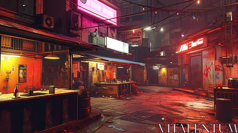 Dark and Dirty Cyberpunk Alleyway in a City AI Image
