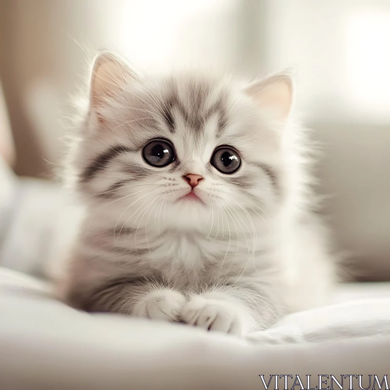 Cute Grey Kitten with Fluffy Fur AI Image