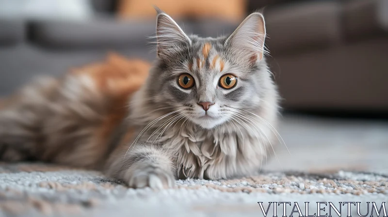 Calm Maine Coon Cat with Gray and Orange Fur AI Image