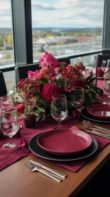 Elegant Floral Table Setting with Bold Monochromatic Scheme