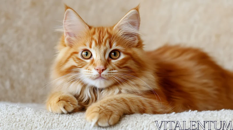 Adorable Ginger Kitten Lying on Soft Surface AI Image