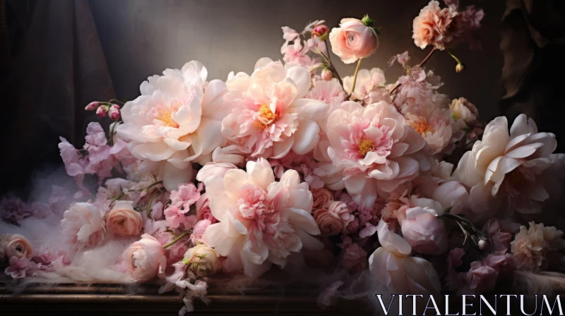 Pink Peony Bouquet: A Baroque-Inspired Floral Wallpaper AI Image