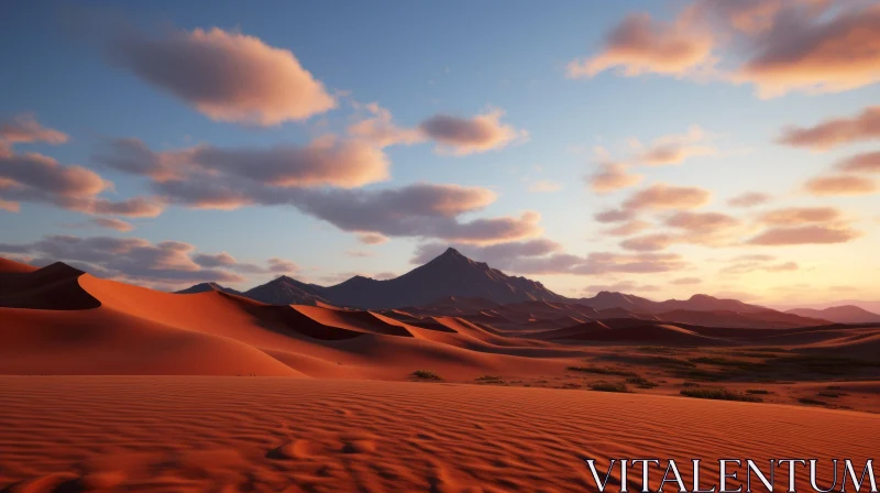 Romantic Desert Landscape with Majestic Mountains at Sunset AI Image