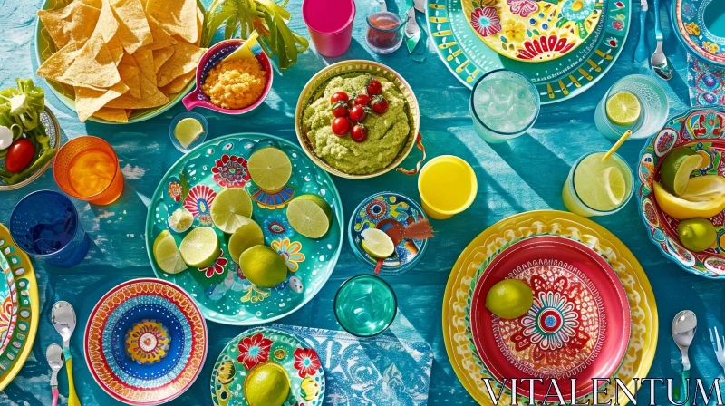 Vibrant Still Life of Mexican Food: Colorful Table Setting AI Image