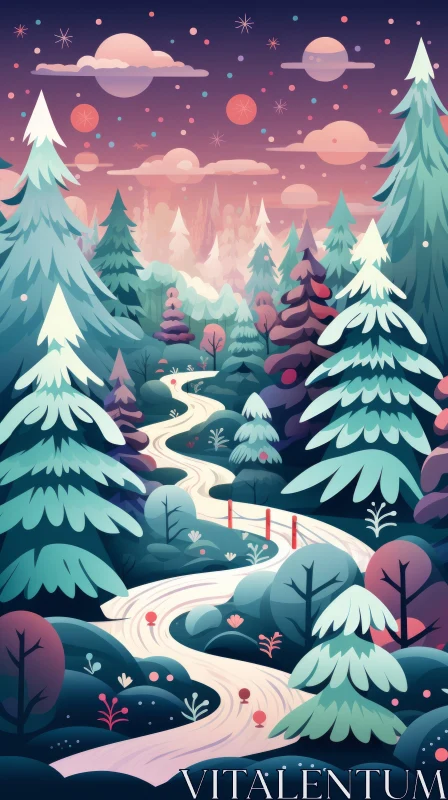 Whimsical Cartoon Forest with Beautiful Road | Illustration AI Image