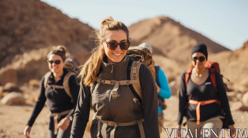 Women Hiking in Desert Landscape AI Image