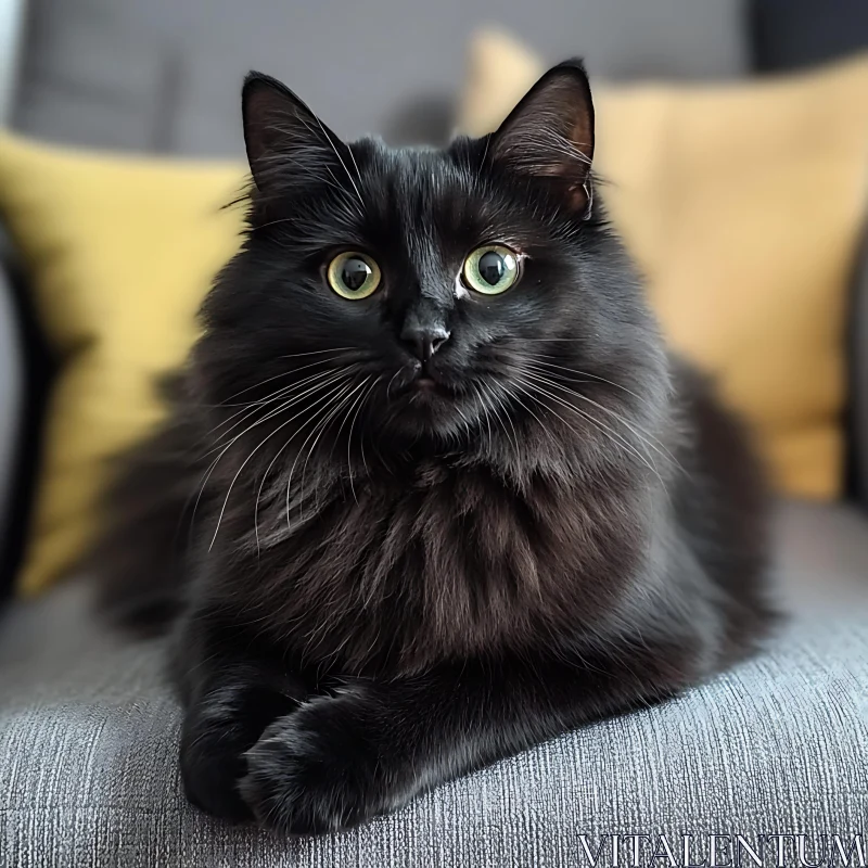 Black Cat with Hypnotic Green Eyes AI Image