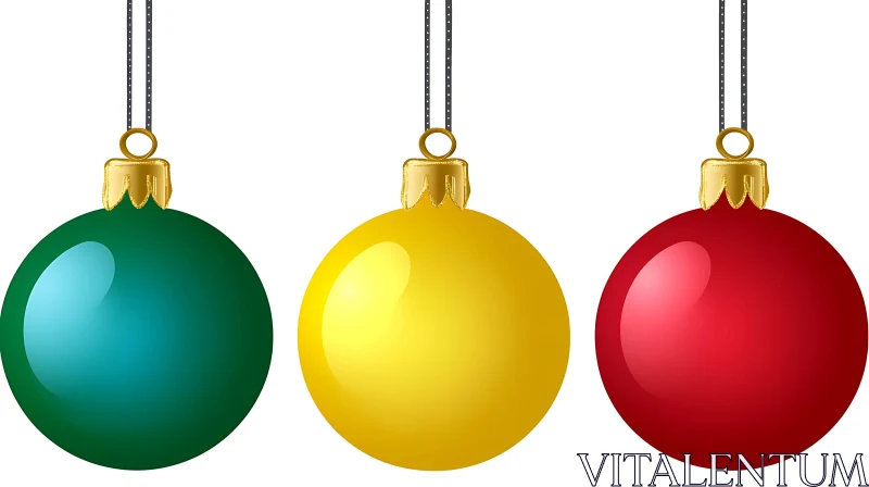 Festive Christmas Baubles in Green, Yellow, and Red AI Image