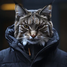 Lifelike Cat Wearing Jacket Close-Up