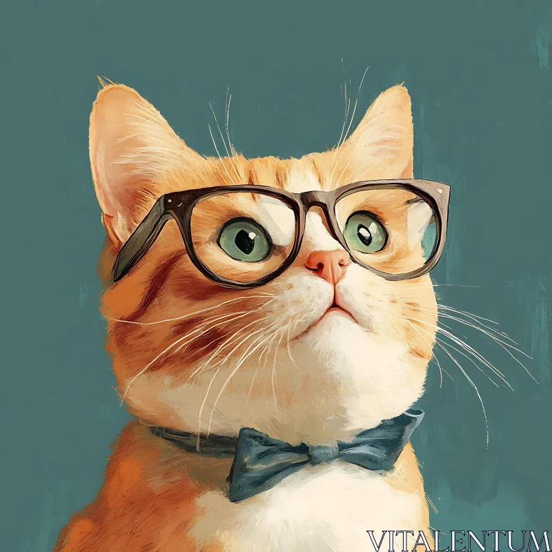 Adorable Cat in Glasses and Bowtie Art AI Image