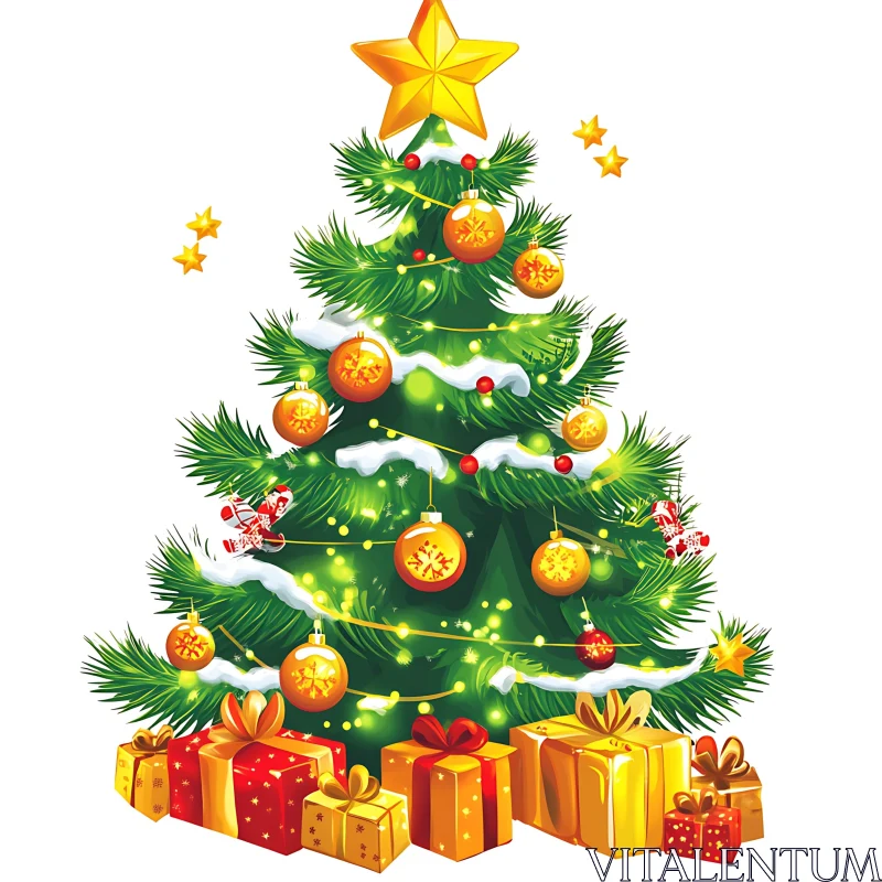 Holiday Decorated Christmas Tree with Gifts AI Image