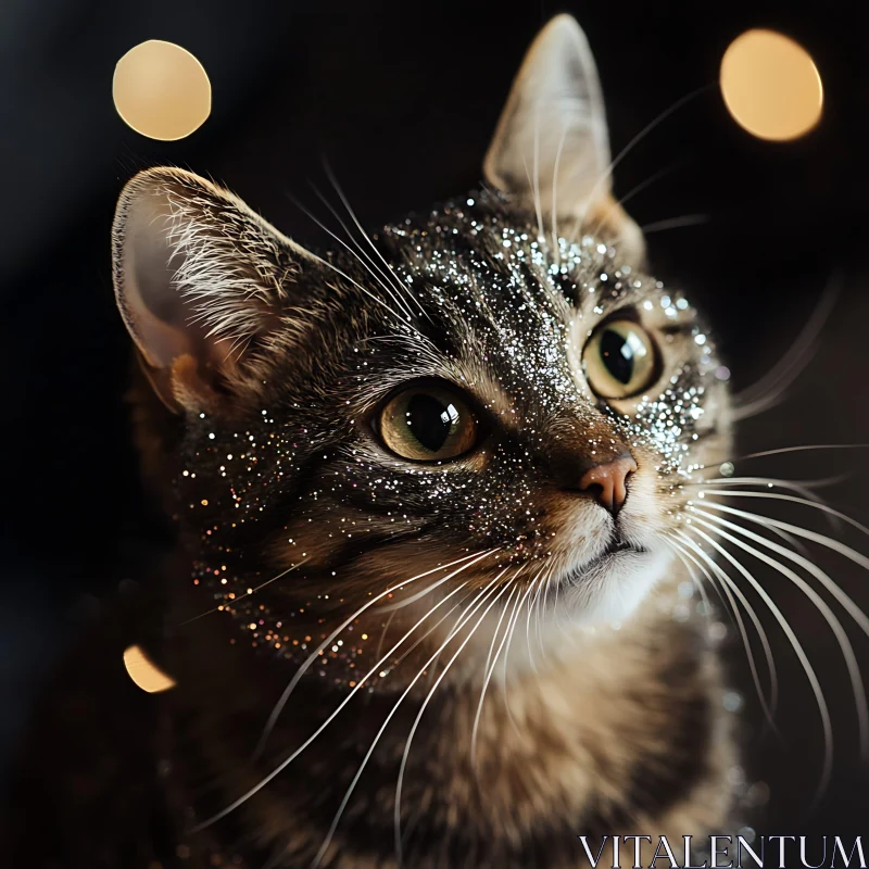 AI ART Sparkling Cat with Glitter and Bokeh Lights