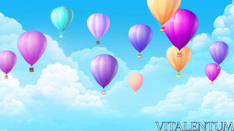 Colorful Hot Air Balloons in Light Blue Sky Illustration AI Image