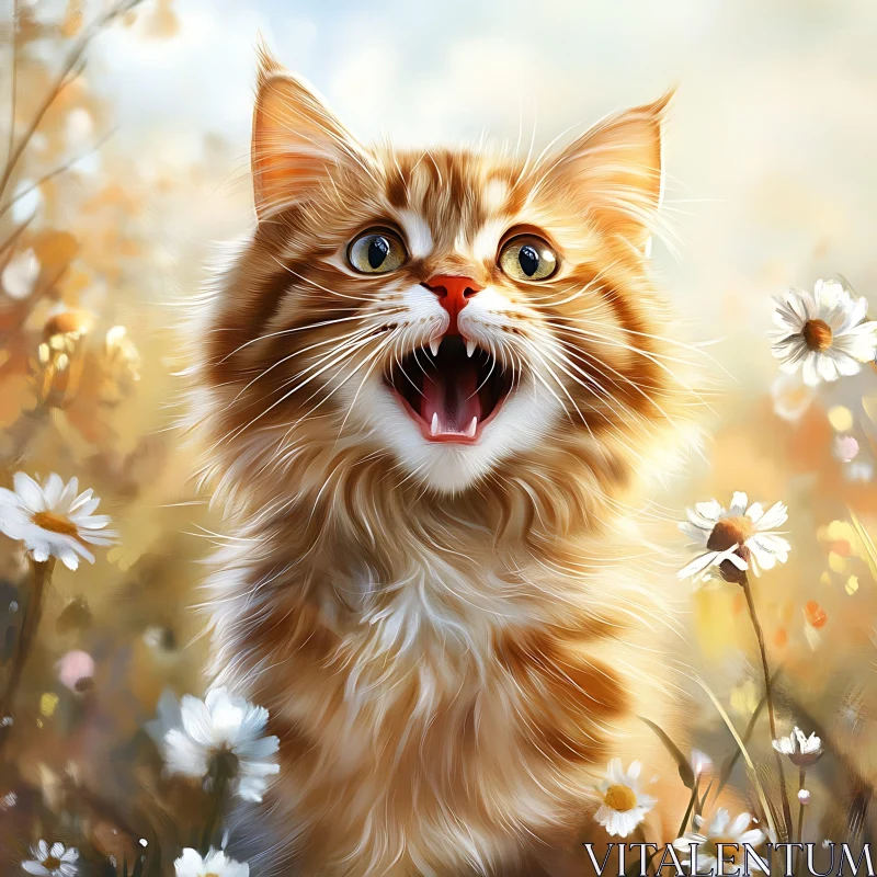 Cute Kitten in Flower Field AI Image